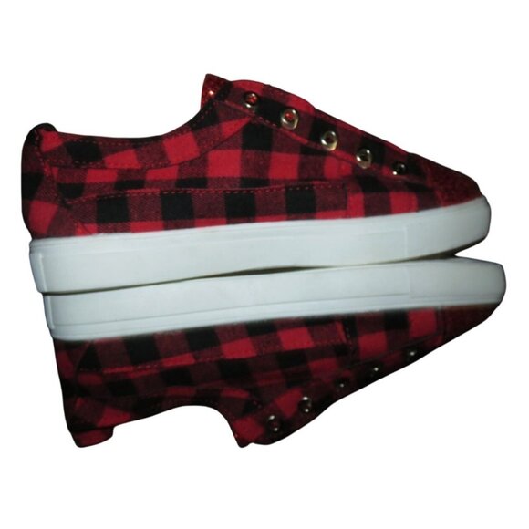 BUFFALO Plaid Red & Black Checked Canvas Slip On Glitter Sparkle Sneakers size 8 - Picture 5 of 6